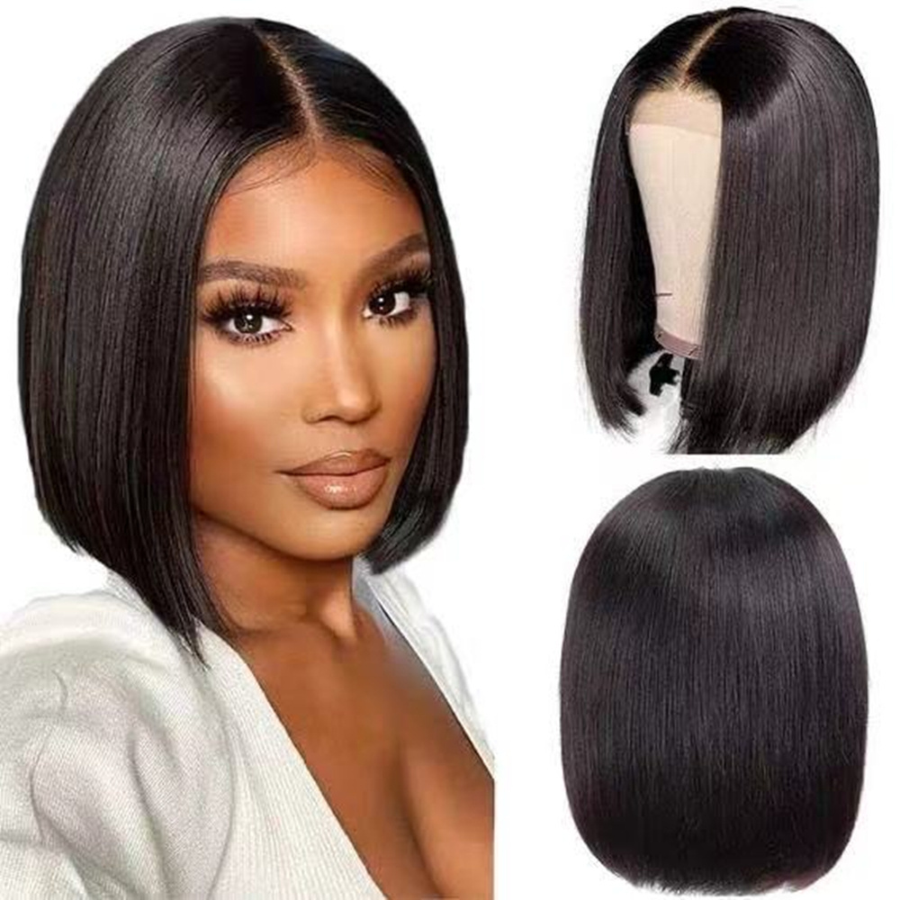 Glueless Short Bob Wig,10 To 14 Inch 100% Real Human Hair Raw Straight Bob Wig for Black Women