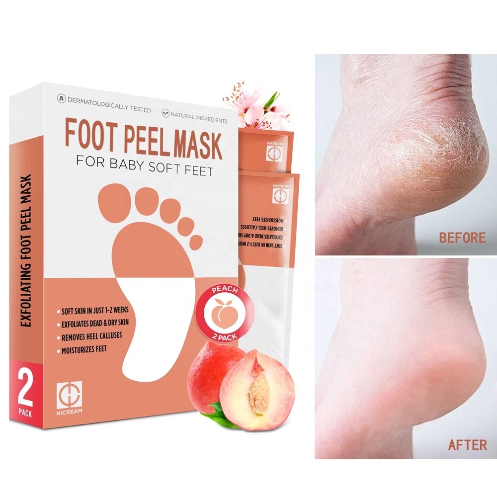 2024 Best Peach Exfoliating Foot Peel Mask Cracked Heels Repair Dead Skin & Calluses Removal Baby Soft Feet SPA Mask