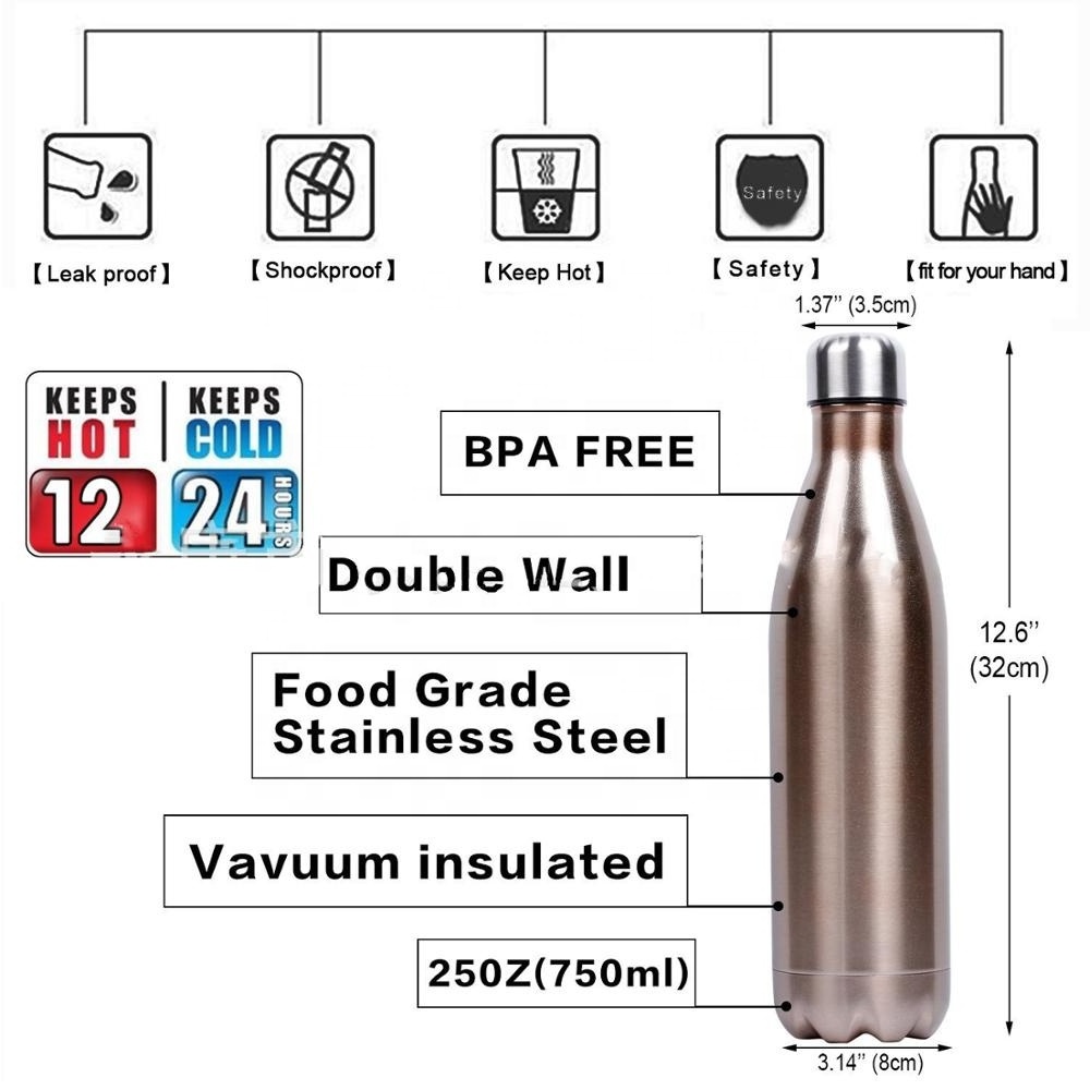 500ml Vacuum Sport Double Wall Copper Stainless Steel Thermo Cola Shape Drink Insulated Water Bottles with Custom Logo