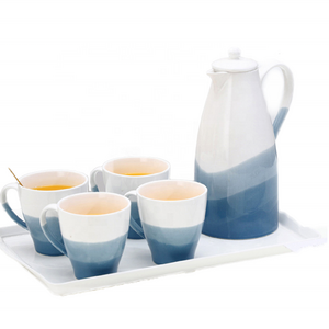 Hotsale New Products Gradient Ceramic Coffee Mugs Set  Glazed Porcelain 260ml Water Cup with 1200ml Tea Pot