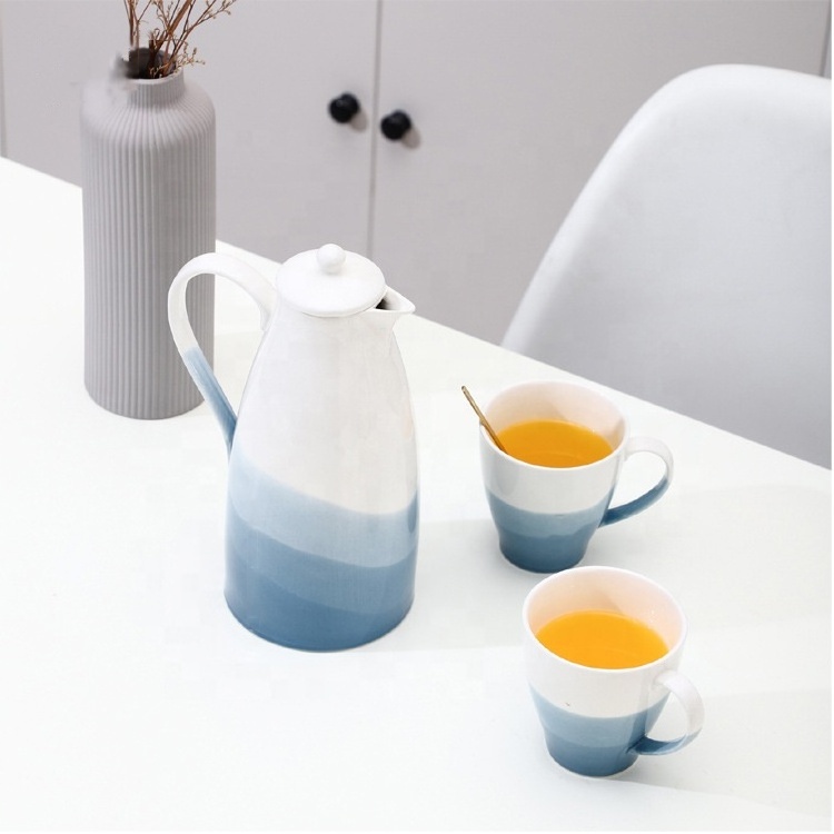 Hotsale New Products Gradient Ceramic Coffee Mugs Set  Glazed Porcelain 260ml Water Cup with 1200ml Tea Pot