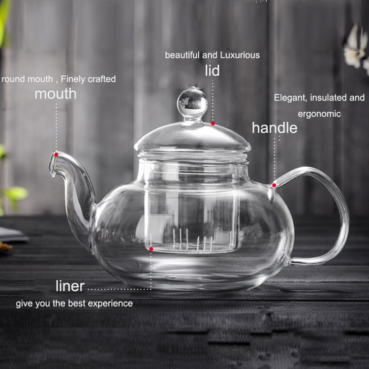 Handmade High Borosilicate 600ml Clear Portable Glass Tea Cup Sets  with Tea Warmer Lead Free Custom Glass Tea Pot with Infuser