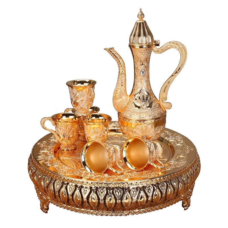 Ramadan Kareem Turkish Tea Arab Style Promotional Products Home Decoration Golden Cast Iron Coffee Teapot Set