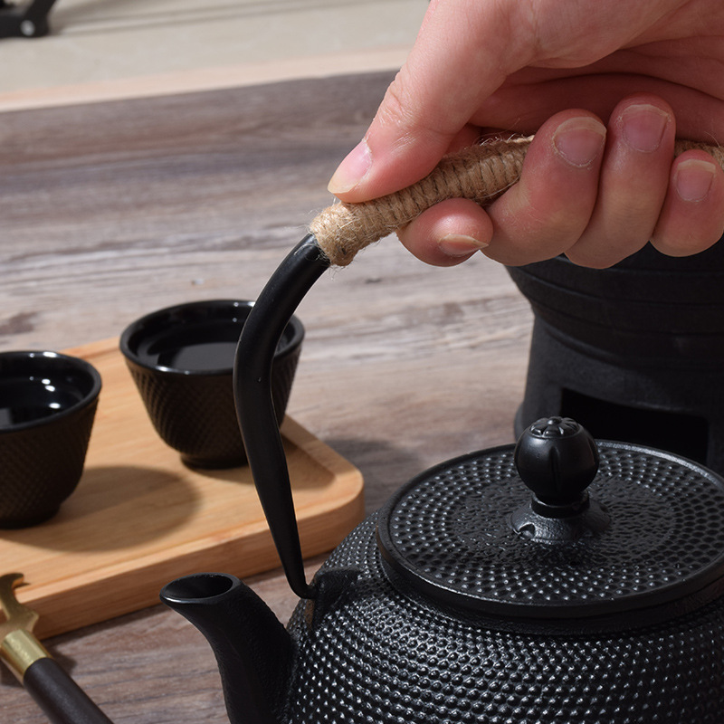 Japanese Large Capacity New Design Home Travel Outdoor Black Cast Iron Tea Coffee Kettle Pot Set