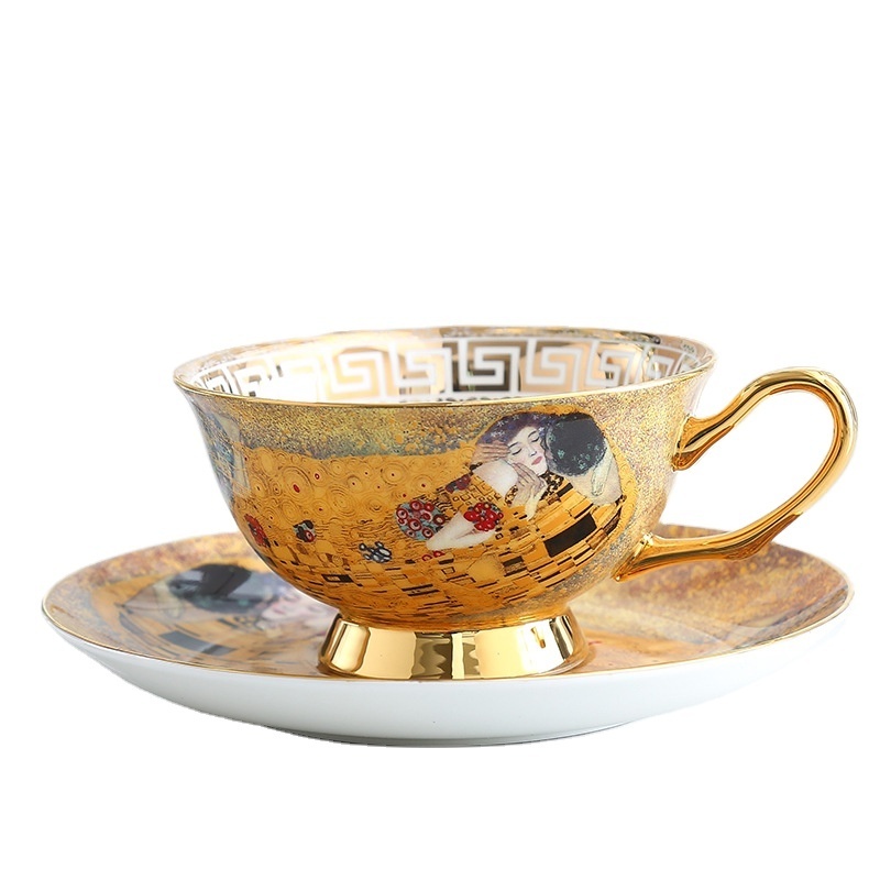 Hot-selling Elegant Bone China Coffee Cup Small Luxury Cup and Saucer Afternoon Tea Gold Ceramic Cup