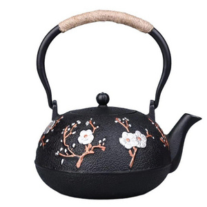 Wholesale 40oz Flower Yamaguchi Black Resistant Japanese Oriental Style Cast Iron Tea Pot Tetsubin Kettle for Travel