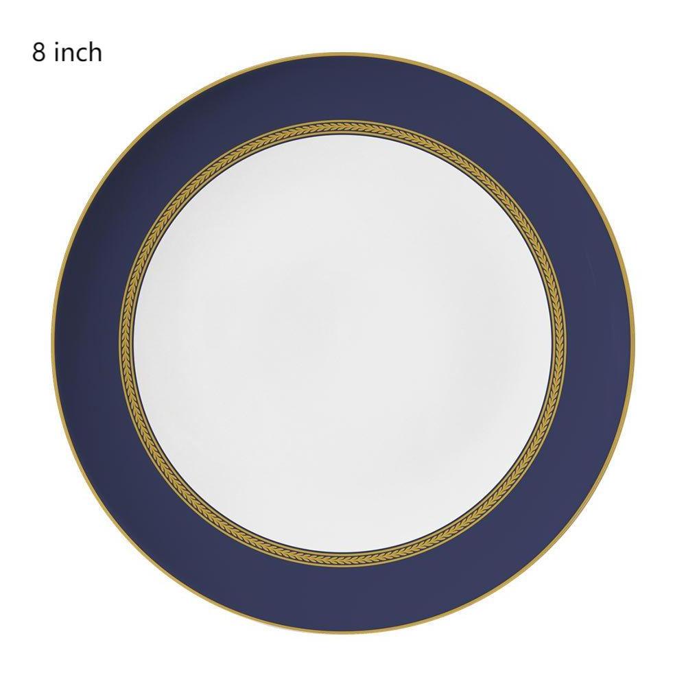 Hot High Quality European Home Party Restaurant Dish Plate Steak Plate Fine Bone China Ceramic Tableware set with Blue Gold Rim