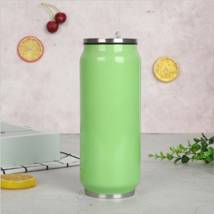 Fashion Creative Cans Stainless Steel Vacuum Flask Insulated Metal Sport  Water Bottles With Straw 500ml