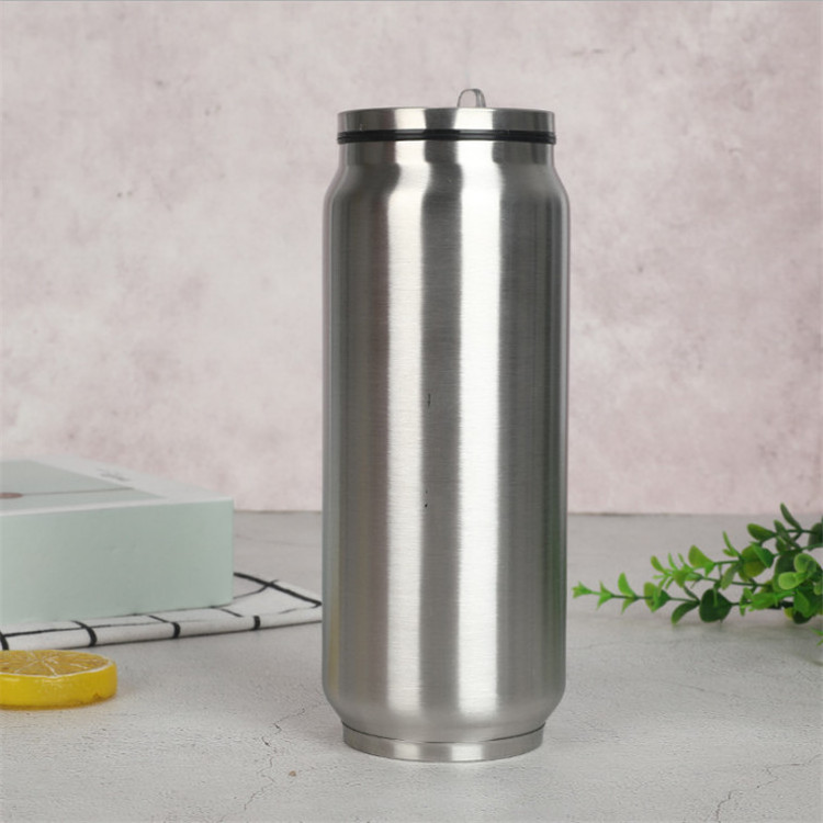 Fashion Creative Cans Stainless Steel Vacuum Flask Insulated Metal Sport  Water Bottles With Straw 500ml