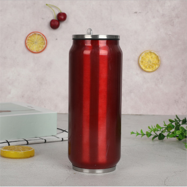 Fashion Creative Cans Stainless Steel Vacuum Flask Insulated Metal Sport  Water Bottles With Straw 500ml