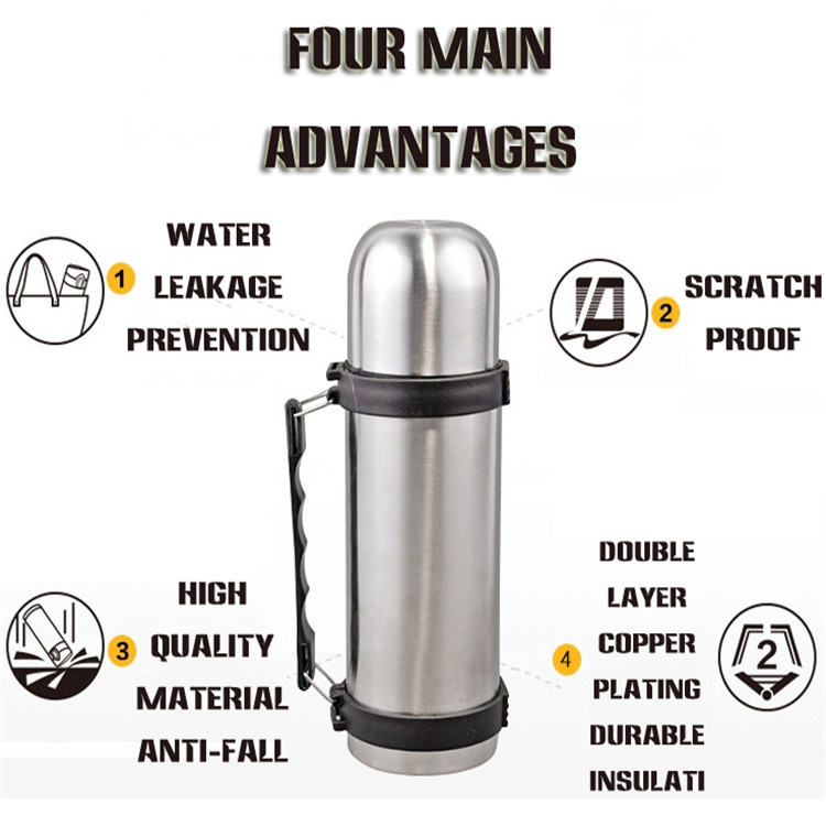 Wholesale1l Double Walled Stainless Steel Insulated Thermos Flask Vacuum Bottle Large Capacity Car Portable Sport Travel Pot