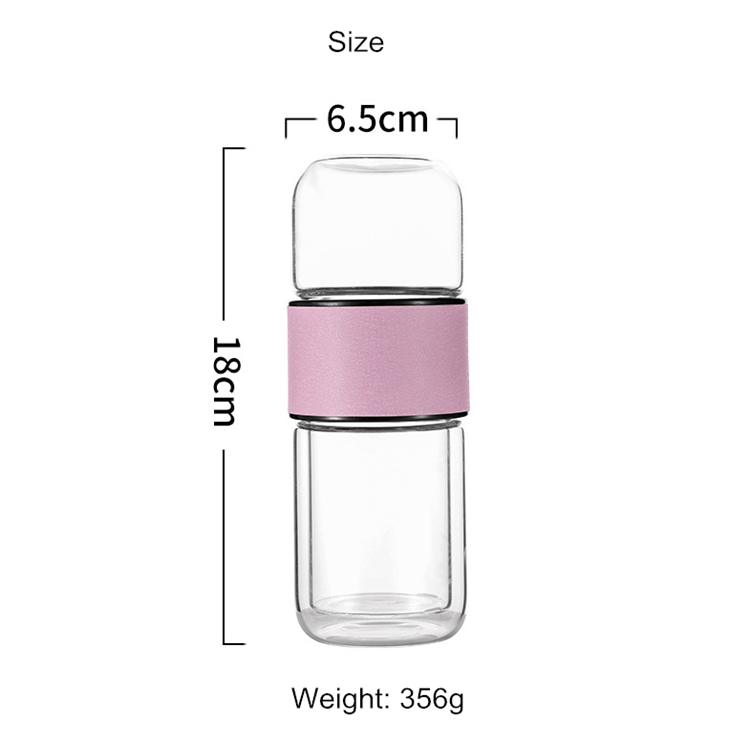 Double Wall Glass Water Bottle Infuser Tea and Water Separation Borosilicate Tea Bottle Cup with Tea Infuser