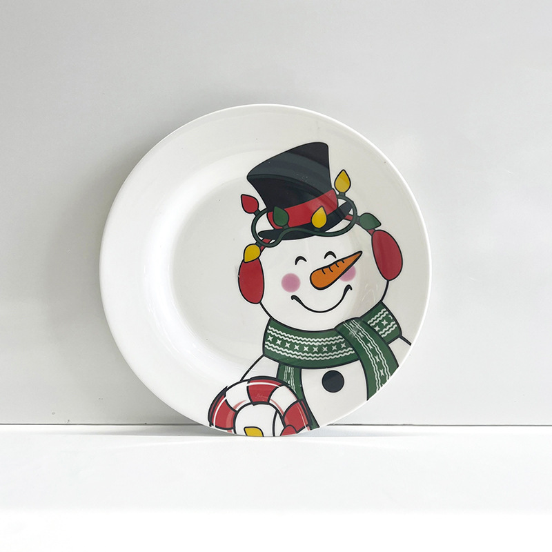 Christmas Theme Restaurant Hotel Holiday European Steak Pasta Cake Plain Ceramic Plate 8 Inch