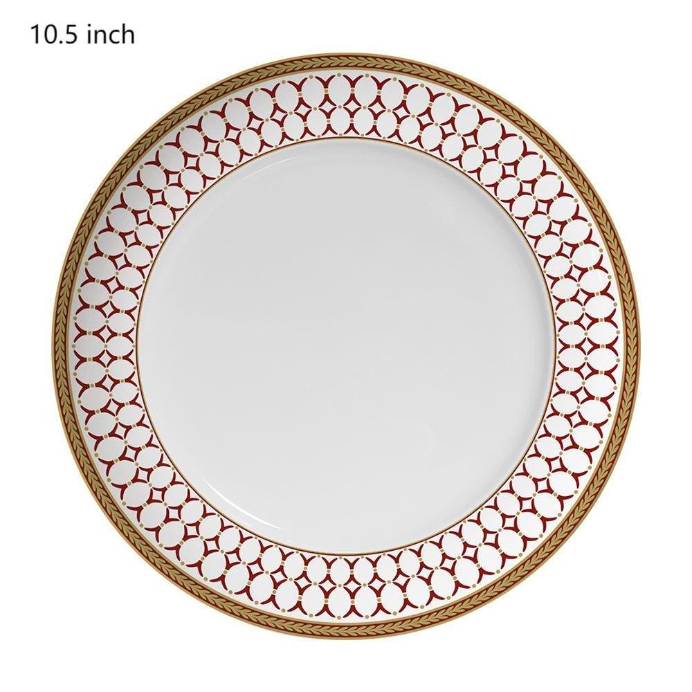 Luxury High Quality European Home Party Restaurant Dish Plate Fine Bone China Ceramic Tableware with Red Gold Rim