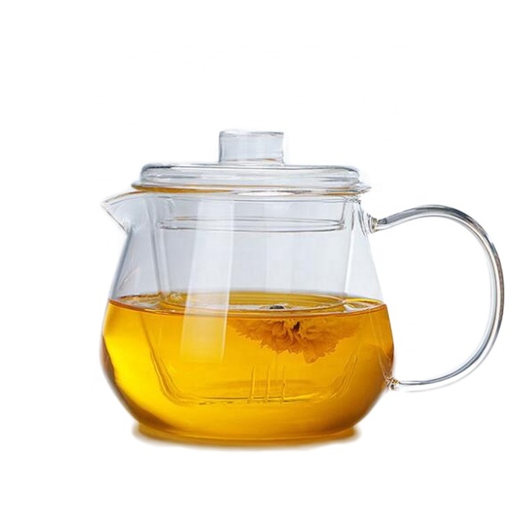 400ml BPA Free Clear High Borosilicate Glass Tea Pot with Strainer Customized Logo Glass Water Pot