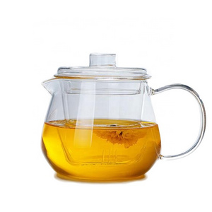 400ml BPA Free Clear High Borosilicate Glass Tea Pot with Strainer Customized Logo Glass Water Pot