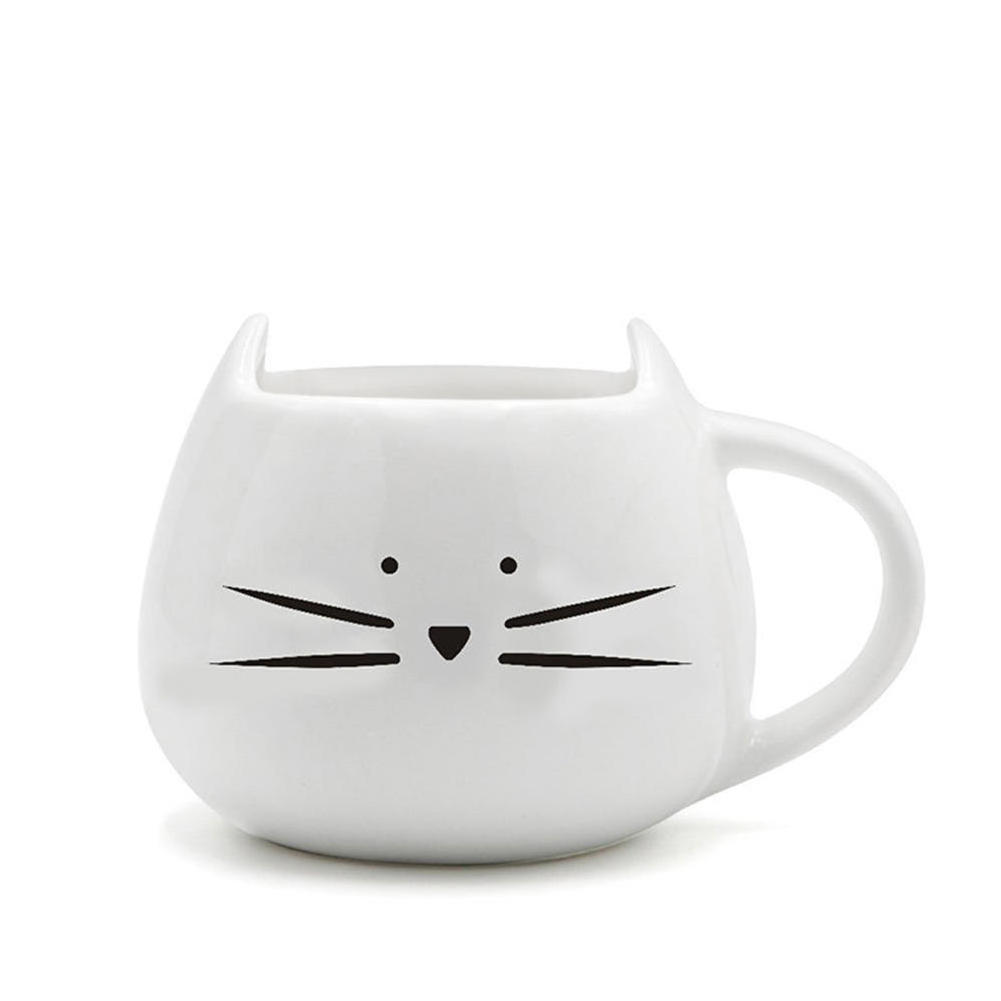 Wholesale 420ml Custom Modern Big Belly Mugs Coffee Cup 3d Black White Cute Ceramic Cat Mug with Logo