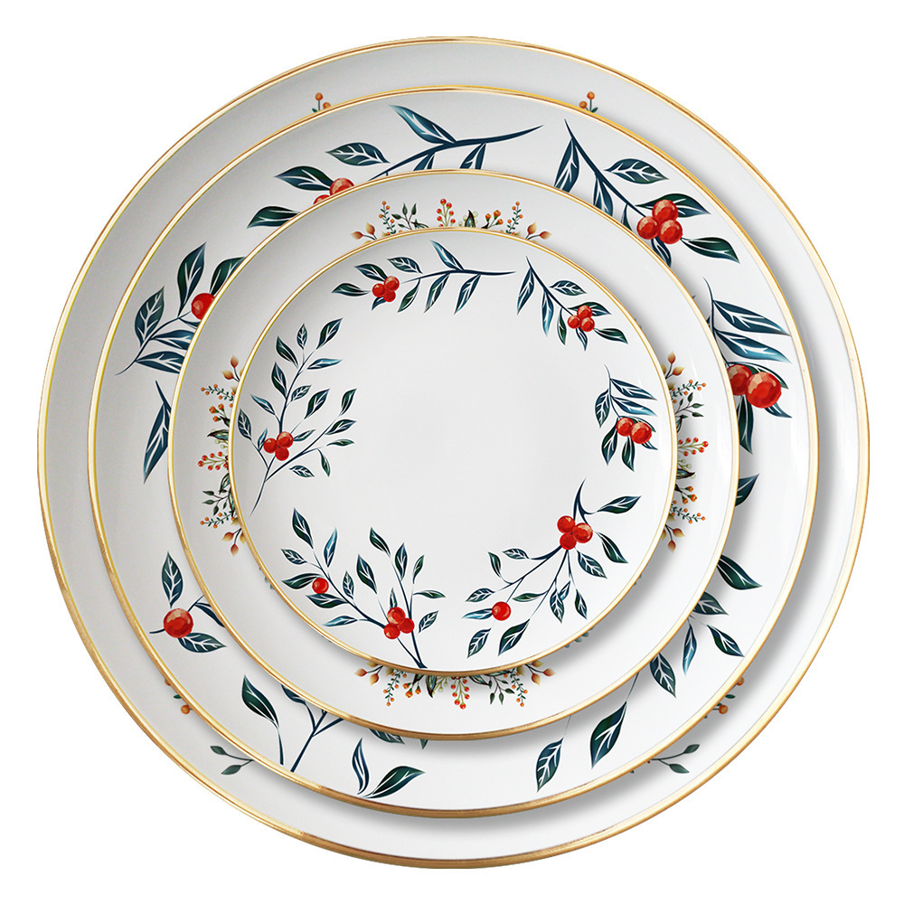 Wholesale Western Branded Round Flower Ceramic Dish Plates Sets Dinnerware Tableware for Dining Room