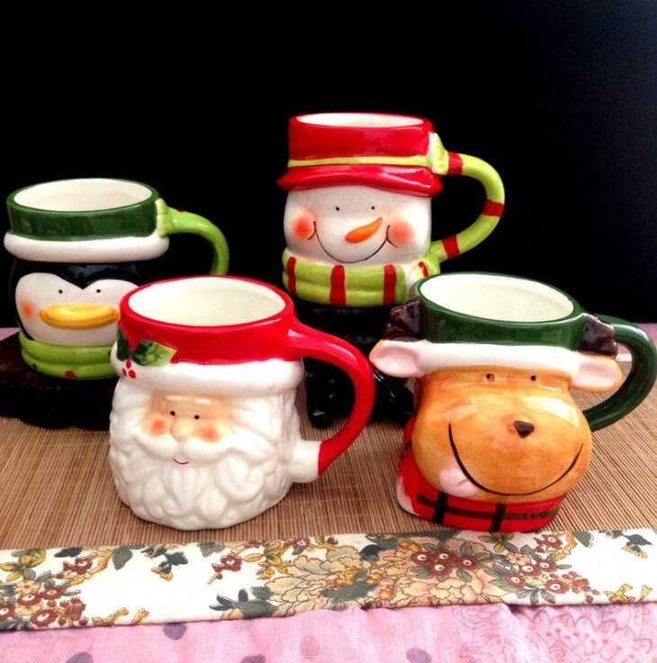 Fine New bone China Dinner Set Blue Red Porcelain Tableware Christmas Ceramic Coffee Mug Creative 3D Animal Christmas Mug