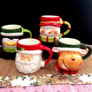 Fine New bone China Dinner Set Blue Red Porcelain Tableware Christmas Ceramic Coffee Mug Creative 3D Animal Christmas Mug