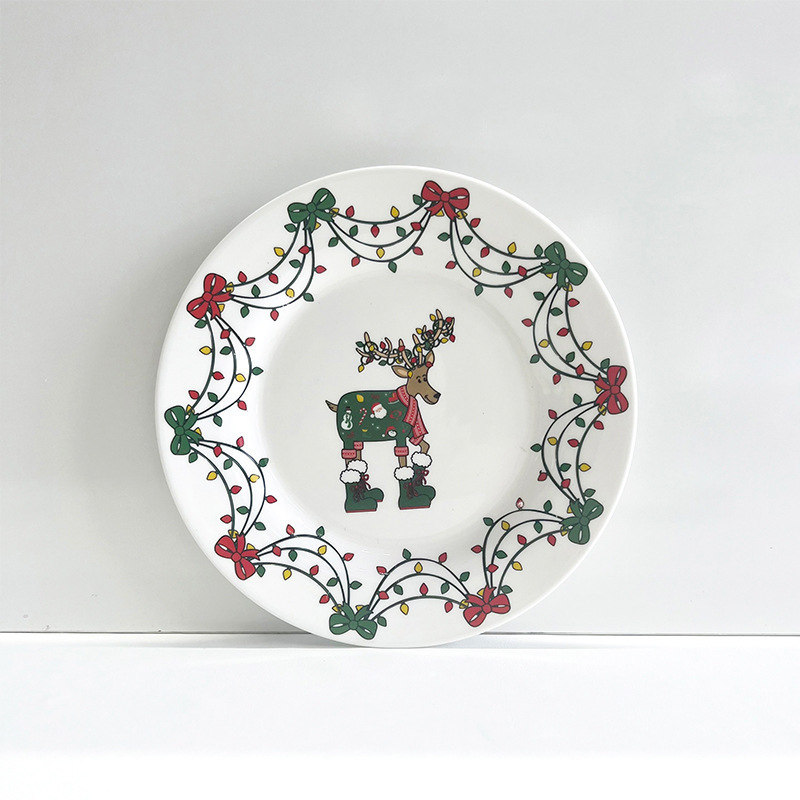 Christmas Theme Restaurant Hotel Holiday European Steak Pasta Cake Plain Ceramic Plate 8 Inch