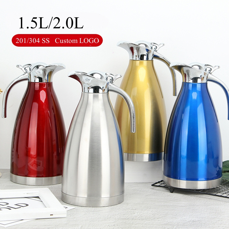 1.5l/2.L Large Capacity Polished Gold Double Wall Insulated All Stainless Steel Water Kettle Tea Pot