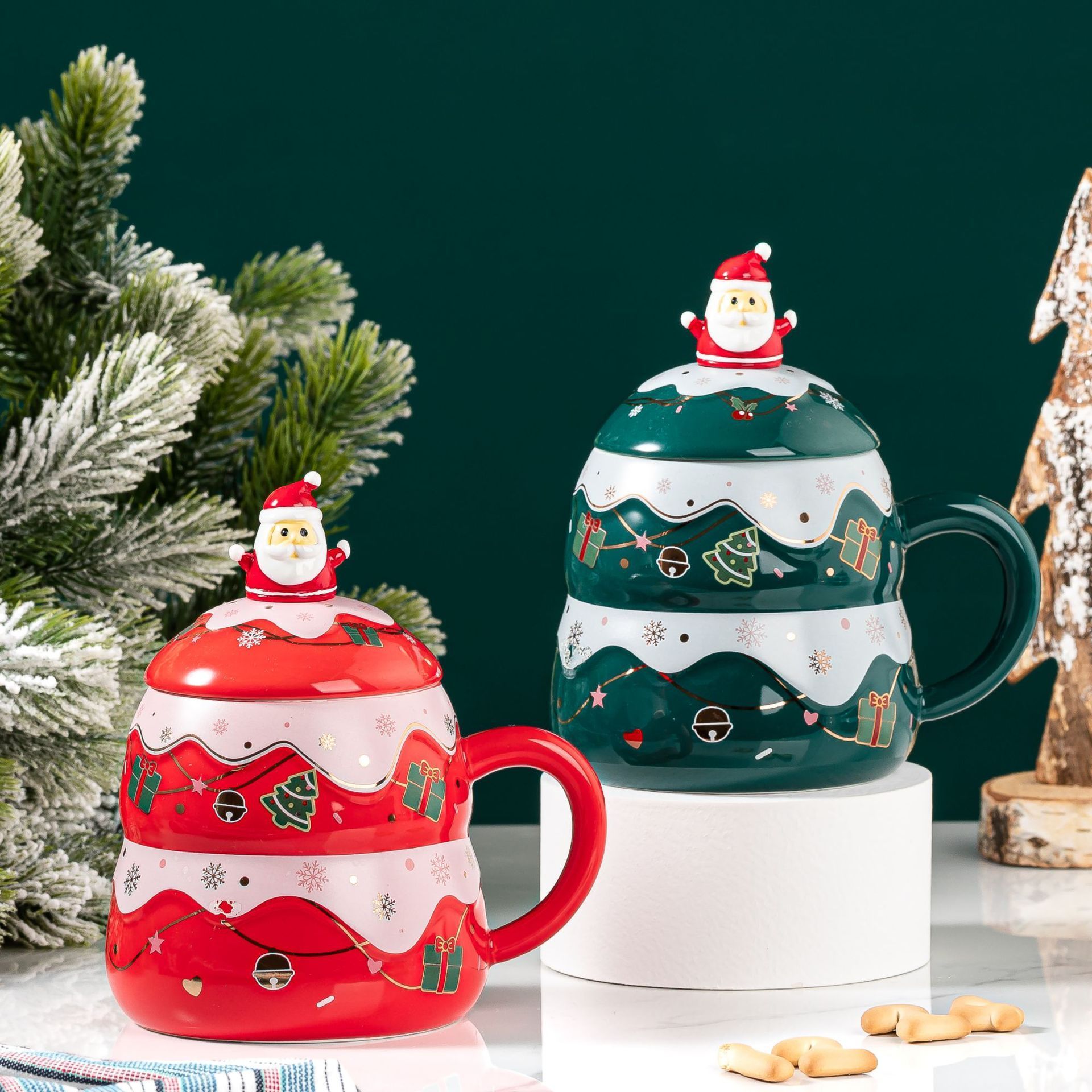 Hot Sale 17oz Ins Home Office Creative Cartoon 3d Santa Claus Ceramic Christmas Tree Market Campfire Coffee Tea Cup Mug