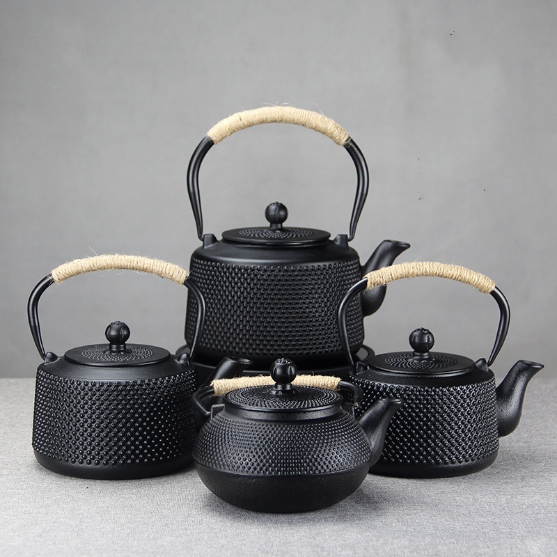 Japanese Large Capacity New Design Home Travel Outdoor Black Cast Iron Tea Coffee Kettle Pot Set