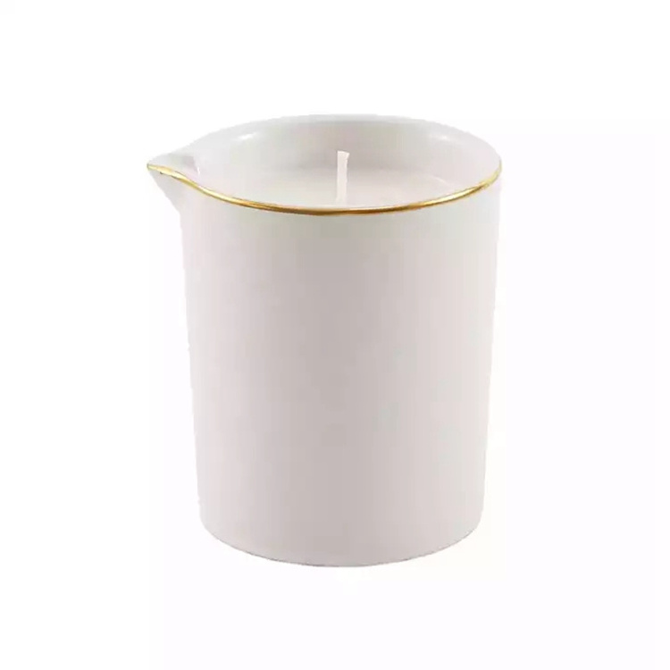 Wholesale Custom White Essential Oil Ceramic Candle Jars Empty Massage Candle Container With Spout