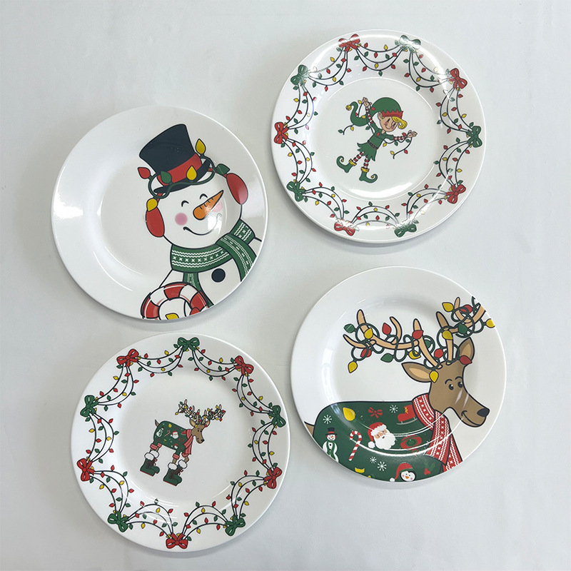 Christmas Theme Restaurant Hotel Holiday European Steak Pasta Cake Plain Ceramic Plate 8 Inch