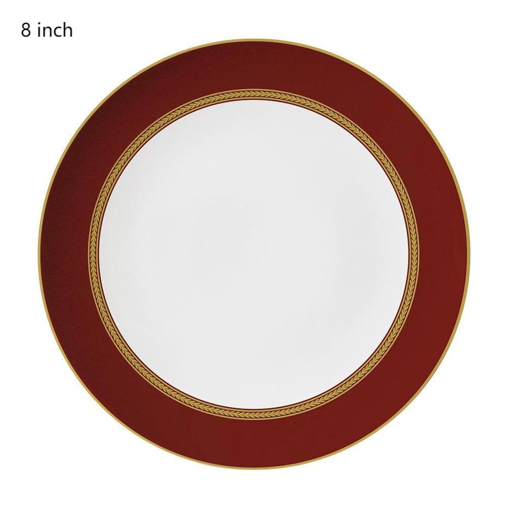 Luxury High Quality European Home Party Restaurant Dish Plate Fine Bone China Ceramic Tableware with Red Gold Rim