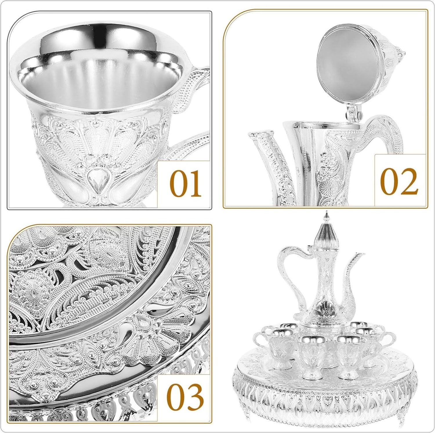 Wholesale Custom Logo Luxury Arabic Royal Coffee & Tea Sets Kitchen Tea and Coffee Sugar Sets Creative Liquor Glass Jug Set