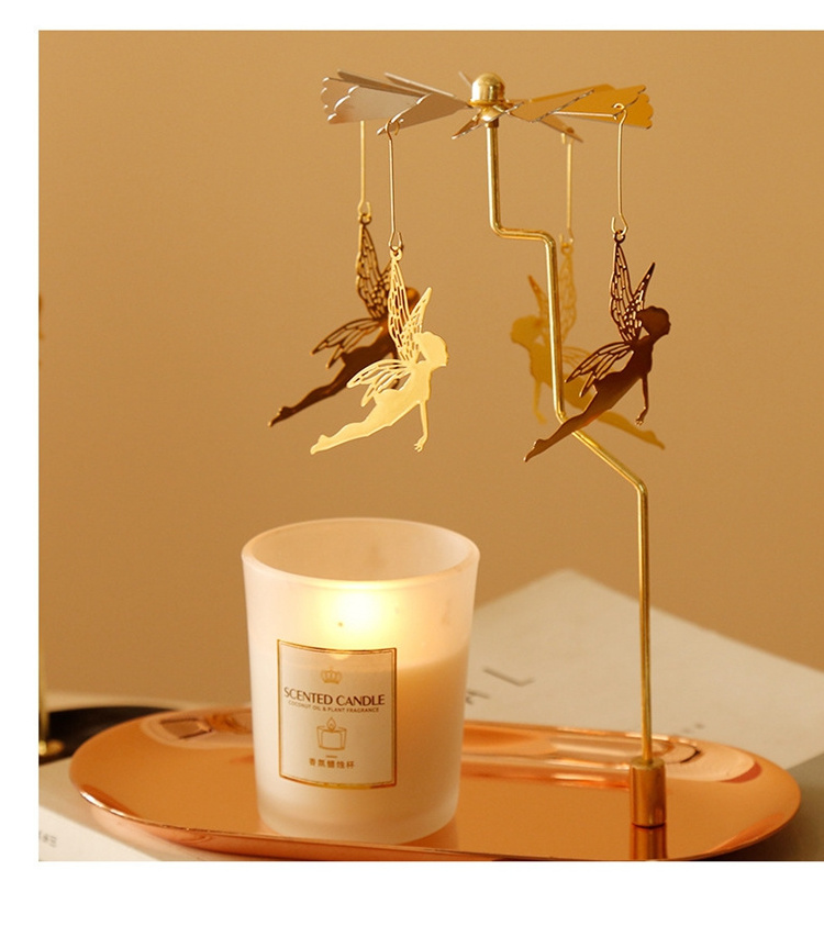 Custom Fashion Metal Candlestick Christmas Decoration Home Spinning Carousel Candle Holder Rotating Tealight Candle Stand Holder