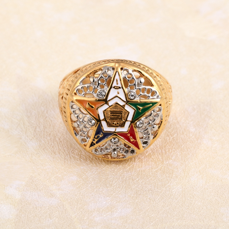 custom design new elegant 316 stainless steel gold crystal masonic ring oes order of the eastern star rings