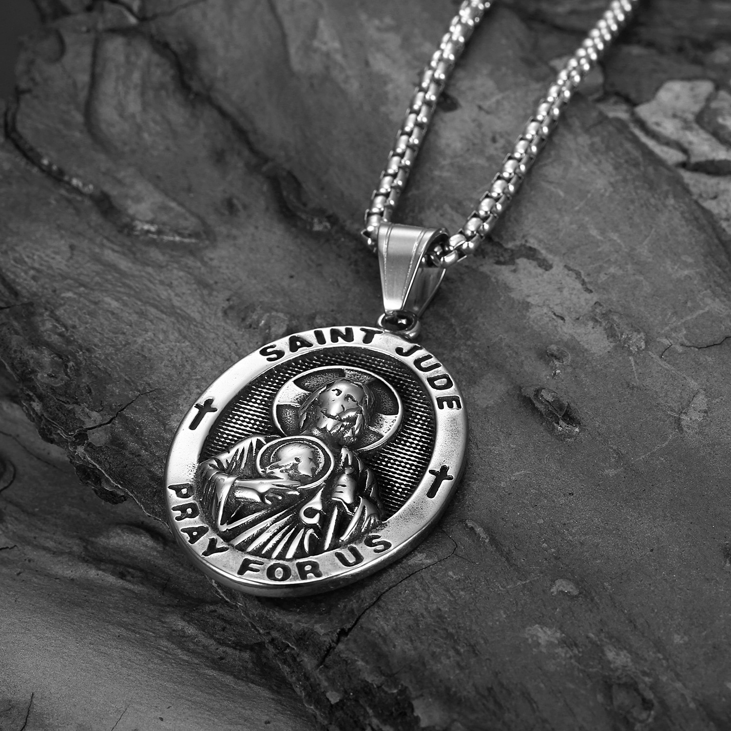 OEM ODM Custom 316 Stainless Steel Saint Jude Cross Pray for Us Necklace Pendant