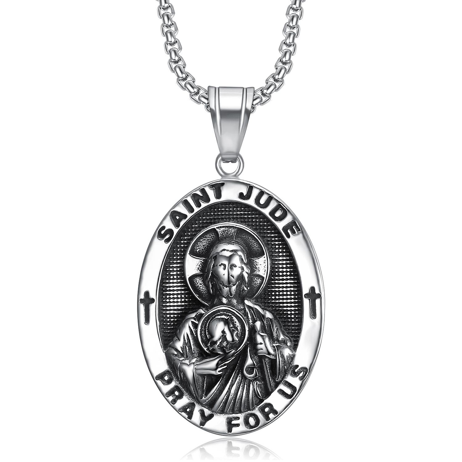 OEM ODM Custom 316 Stainless Steel Saint Jude Cross Pray for Us Necklace Pendant