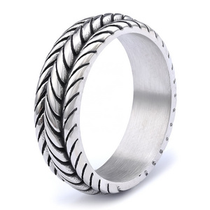 Hip Hop 8mm Width Stainless Steel Tire Tread Motorcycle Biker Groove Rings for Him Her Jewelry Gifts Size 7-13