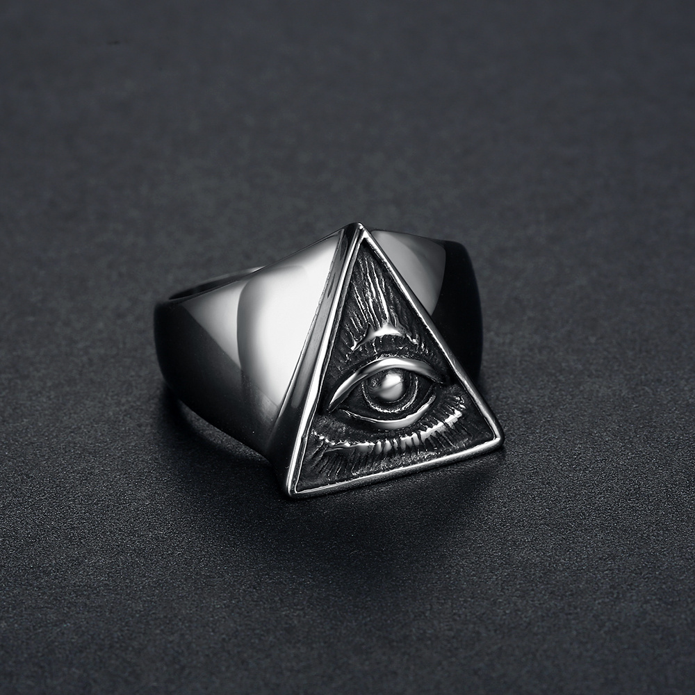 custom design rock roll ANK jewelry 316 Stainless Steel Triangle All Seeing Eye Illuminati Rings men jewelry rings