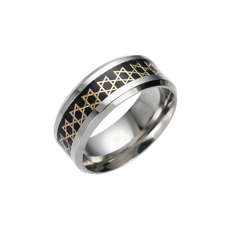 Religious Style Jewish Jewelry Men Club Pinky Signet Star Ring in Golden Stainless Steel David Star Male Rings