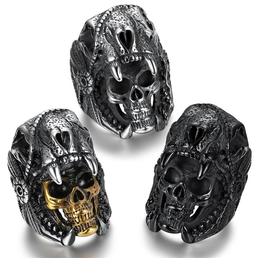 fashion jewelry custom design cool mens boys biker rings 316 stainless Steel skull ring men