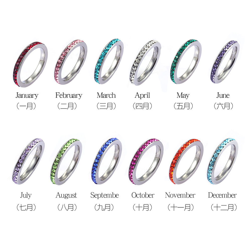 3mm Stainless Steel Birth Stone Eternity Band Rings stackable ring women