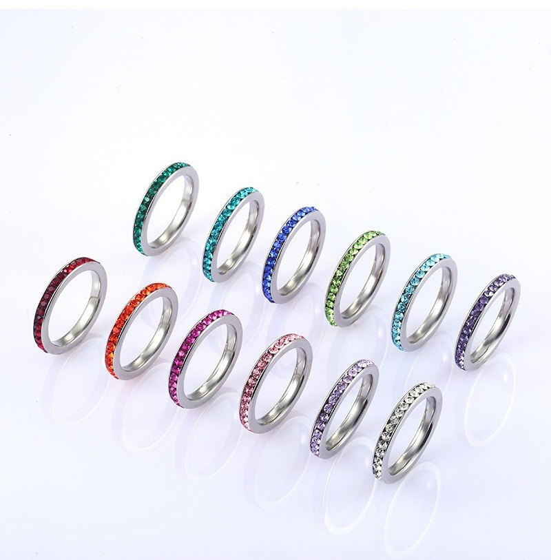 3mm Stainless Steel Birth Stone Eternity Band Rings stackable ring women