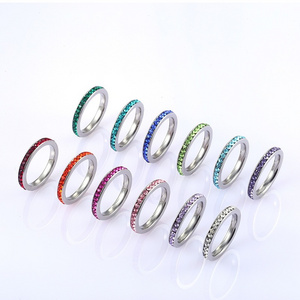 3mm Stainless Steel Birth Stone Eternity Band Rings stackable ring women