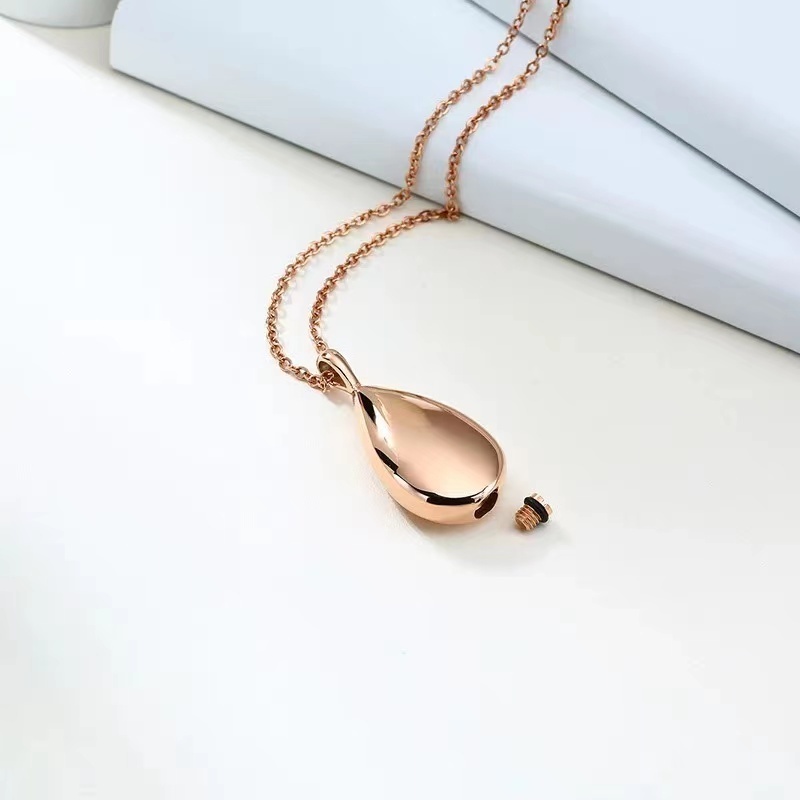 Cremation Jewelry Stainless Steel Teardrop Shaped Pet Memory Ashes Urn Pendants Necklace