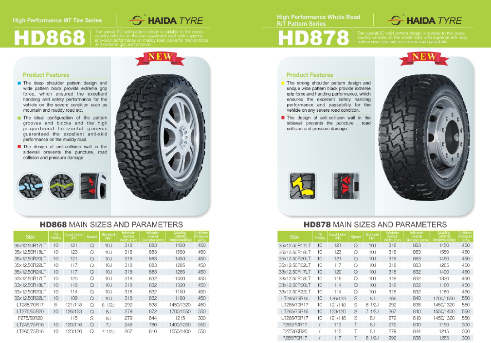 Haida brand pick up truck tire P275/60R20 M+S rated good price AT MT RT tyre