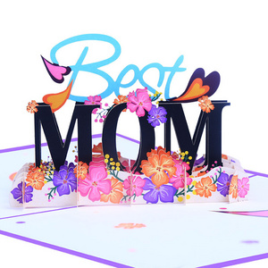 Best MOM 3D pop up paper greeting card for Mother's Day Gift with colorful printing, laser engraving and 3D display