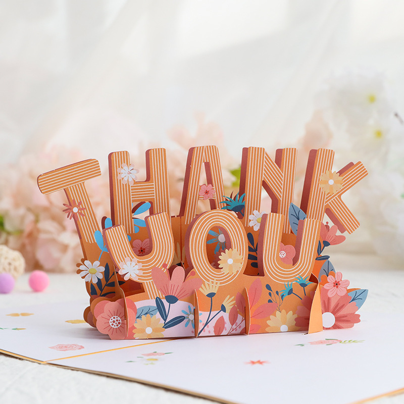 Paper Thank You Greeting Card funny 3D  paper pop up greeting card for Thank you message leaving and invitation with envelop