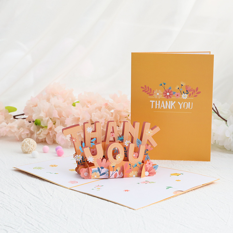 Paper Thank You Greeting Card funny 3D  paper pop up greeting card for Thank you message leaving and invitation with envelop