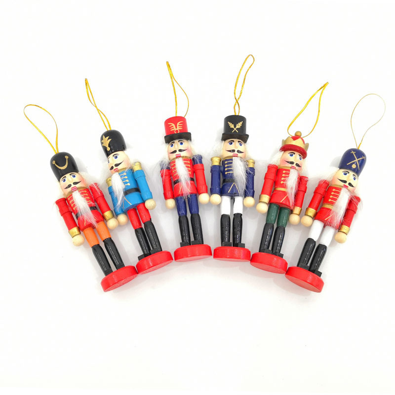 6pcs/set 12cm Wooden soldiers Christmas Nutcracker Ornaments Set Hanging Decorations Puppet Toy Gifts