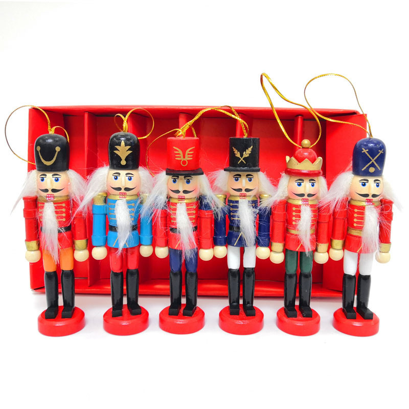 6pcs/set 12cm Wooden soldiers Christmas Nutcracker Ornaments Set Hanging Decorations Puppet Toy Gifts